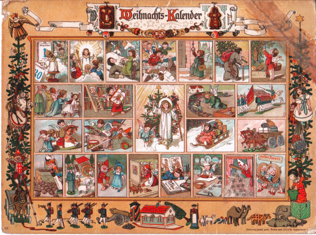 calendrier de l'avent traditionnel imprimer par Gerhard Lang vers 1908 en allemagne